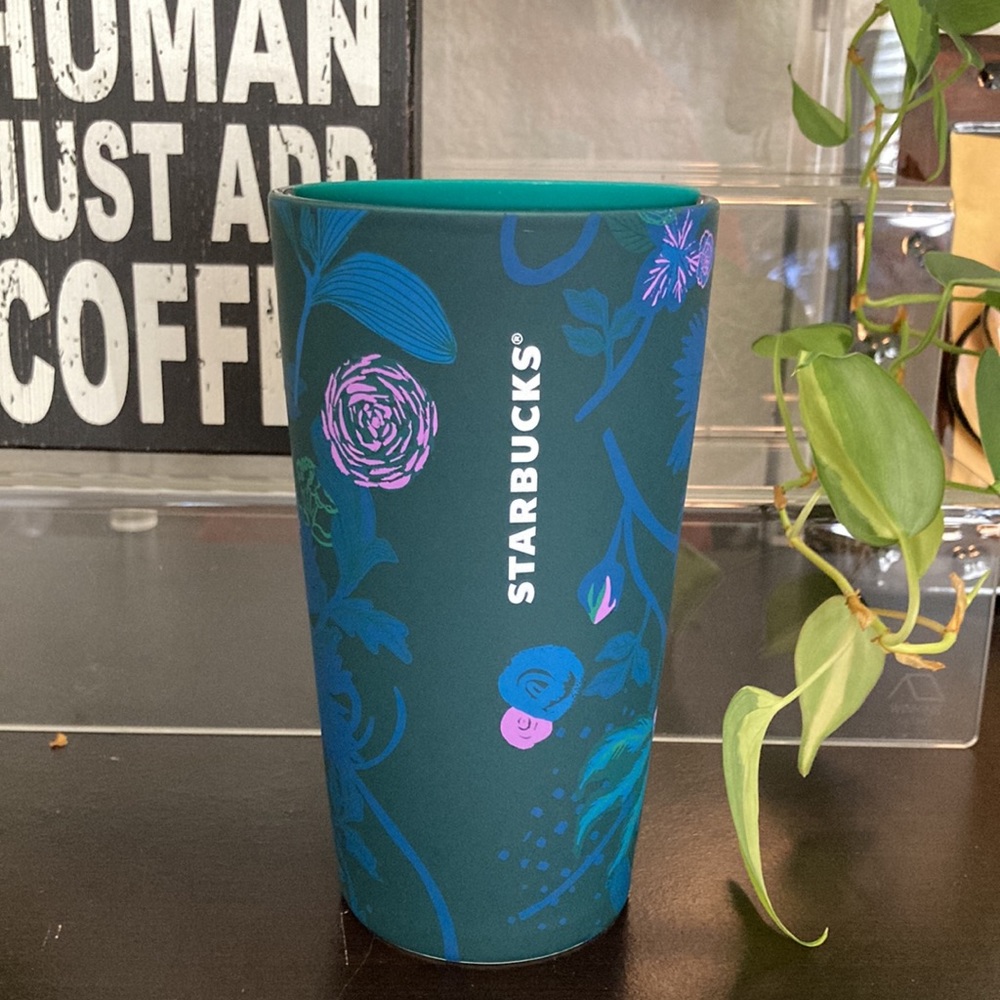 NWT Starbucks travel mug matte floral teal lavender blue rare ©️2021